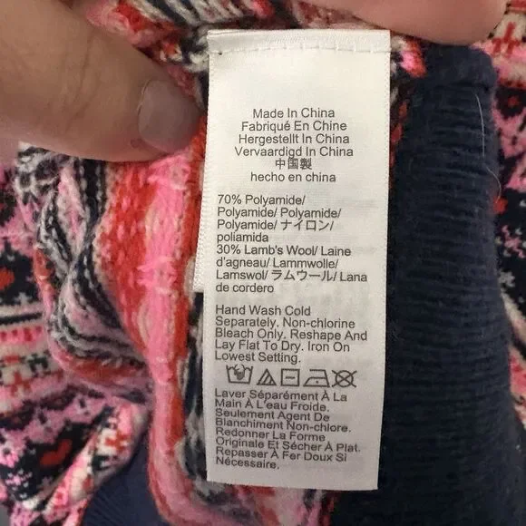 J Crew Women’s Fair Isle Winter Sweater Pink Blue Heart Nordic Sz 2X Wool Blend - Picture 7 of 9